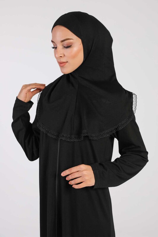 Fermuarlı Başörtülü Namaz Elbisesi ELB.ELZ.00S.980.00001 Siyah - Thumbnail